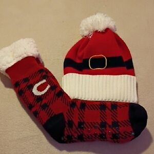 Cozy Red Santa Hat and Sock Set for Kids